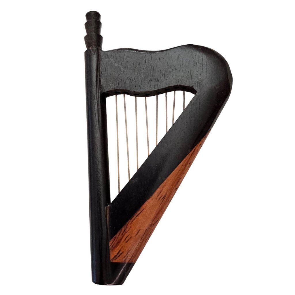 Black Brown Wood Stringed Harp Pin L339